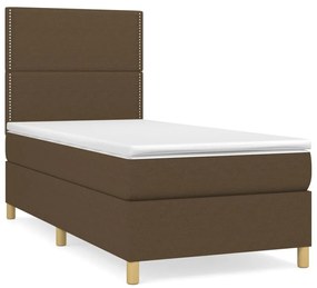 3142212 vidaXL Pat box spring cu saltea, maro închis, 80x200 cm, textil