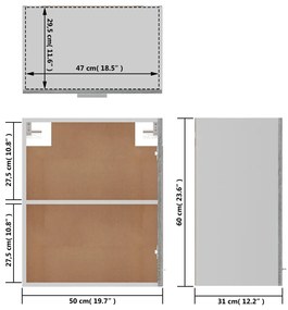 Dulap suspendat, gri sonoma, 50x31x60 cm, lemn prelucrat sonoma gri, Dulap suspendat 50 cm, 1