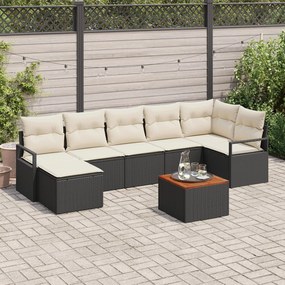 vidaXL Set de canapea de grădină cu 8 piese, perne incluse, ratan poly negru, acacia.