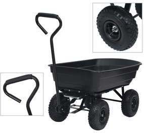 vidaXL Cărucior manual de grădină basculabil, negru, 300 kg, 75 L