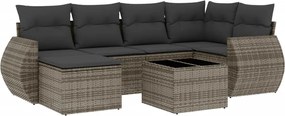 vidaXL Set canapele de grădină, 7 piese, cu perne, gri, poliratan