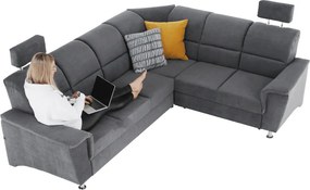 Colţar extensibil, material textil gri, model dreapta, SANTIAGO