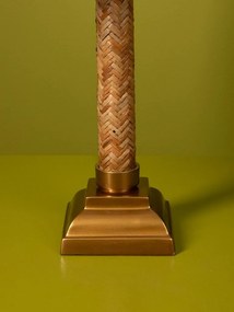 Lampă de masă din rattan împletit și metal auriu, cu abajur din bumbac bej, finisaj natural, 49×30 cm, „Rivan"