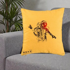 Perna Decorativa Astronaut Rock Sketching, 40x40 cm, Galben, Husa Detasabila, Perna Inclusa, BEKZ®