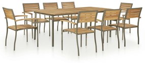 Set mobilier de exterior, 9 piese, lemn masiv acacia si otel