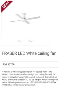Lustra LED cu Ventilator si telecomanda design modern FRASER alba