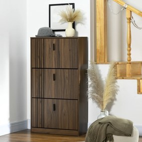 HOMCOM Dulap pentru Pantofi, Organizator de Pantofi cu 3 Sertare si Rafturi Reglabile pentru 18 Perechi, 63x24x114 cm, Nuc | Aosom Romania