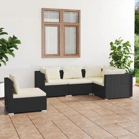 3102311 vidaXL Set mobilier de grădină cu perne, 5 piese, negru, poliratan