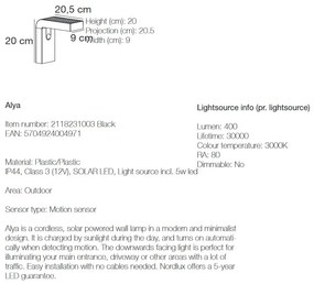 Lampa LED de perete solara cu senzor pentru iluminat exterior, stil modern IP44 Alya 2118231003 NL