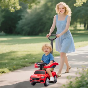 AIYAPLAY Premergător copii Mercedes-Benz cu licență, mașină de împins cu mâner detașabil, 91 x 40 x 83 cm, roșu | Aosom Romania