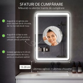 kleankin Oglinda pentru baie cu lumini LED, 70 x 50 cm | Aosom Romania