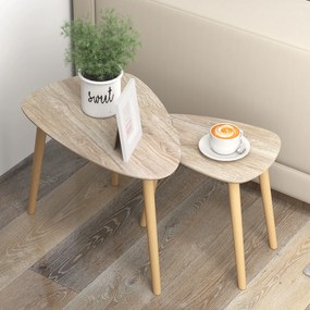 HOMCOM Set 2 măsuțe de living suprapozabile în stil nordic cu picioare din lemn, culoare lemn | Aosom Romania