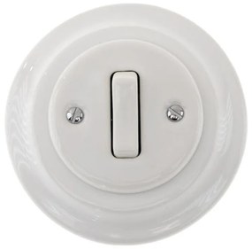 Bohemia-Design - Întrerupător retro simplu din porțelan cu ramă nr. 6, alb