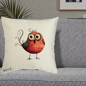 Perna Decorativa Pasare Rosie Exuberanta cu Spirale, 40x40 cm, Ecru, Husa Detasabila, Perna Inclusa, BEKZ®