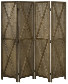 HOMCOM Paravan interior 4 Panouri 182L x 170H cm Stil rural elegant - separatoare de cameră cu cruciulite - Lemn de Paulownia Maro Gri | Aosom Romania
