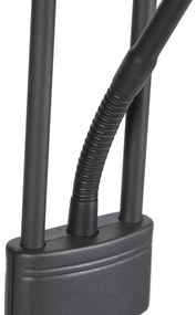 Lampă de podea neagră cu lampă de citit incluzând LED și dimmer - Diva 2