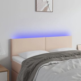 vidaXL Tăblie de pat cu LED cappuccino 144x5x78/88 cm piele ecologică
