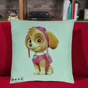 Perna Personalizata Skye PAW Patrol Roz, 40x40 cm, Verde Menta, Husa Detasabila, Perna Inclusa, BEKZ®