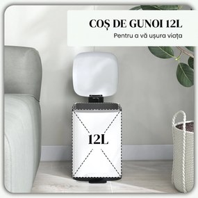 HOMCOM Coș de Gunoi de 12L cu Pedală, Închidere Silențioasă, din Metal și Plastic PP, 24,5x32x34,5 cm, Alb | Aosom Romania