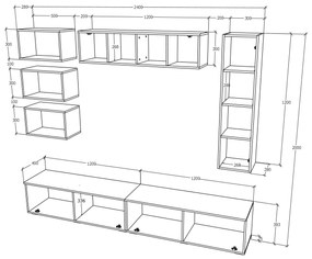 Living haaus Haga V14, Antracit/Stejar Wotan, L 240 cm
