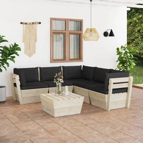3063535 vidaXL Set mobilier grădină din paleți cu perne, 6 piese, lemn molid