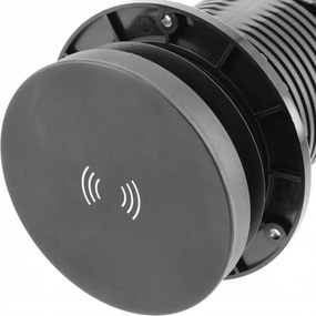 Priză încorporabilă în blat Camino GTV, încărcător wireless 10W, 2 prize Schuko, USB A + C, negru, D:80 mm D:80 mm, Aluminiu/Plastic, Negru
