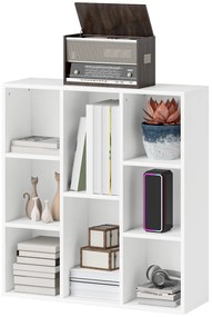 HOMCOM Raft de depozitare cu 8 compartimente Design vertical sau orizontal pentru cărți și decorațiuni 74,3x24x80 cm Alb | Aosom Romania