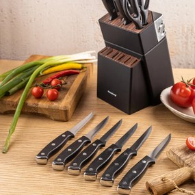Set cuțite Klausberg KB 7985, 13 piese, Oțel inoxidabil, Mâner + ascuțitor, Negru