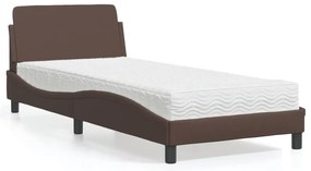 vidaXL Pat cu saltea, maro, 80x200 cm, piele ecologică