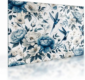 Tablou pe sticlă - Colibri cu flori (70x50 cm)