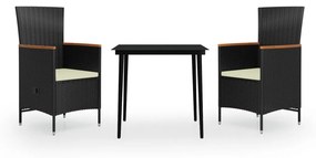 Set mobilier de gradina, cu perne, 3 piese, negru negru si maro, Lungime masa 80 cm, 3
