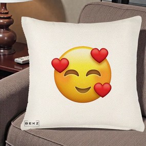 Perna Decorativa Emoji cu 3 Inimi, 40x40 cm, Crem Reliefat, Husa Detasabila, Perna Inclusa, BEKZ®