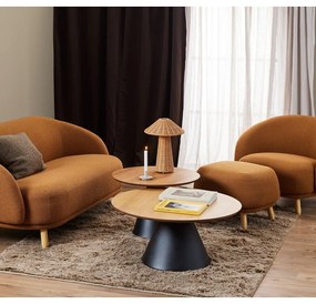 Măsuță de cafea neagră/în culoare naturală rotundă cu blat cu aspect de lemn de stejar ø 65 cm Soli – Actona