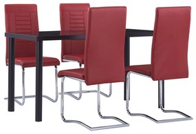 Set mobilier de bucatarie, 5 piese, rosu, piele ecologica Rosu, 5