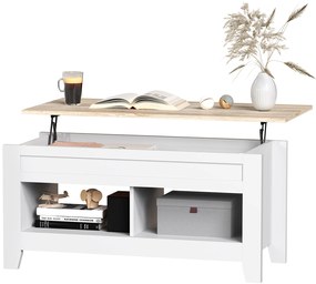 HOMCOM Masă de cafea cu blat rabatabil, masă de living cu rafturi și compartiment ascuns,105 x 50 x 49-62,5 cm alb | Aosom Romania