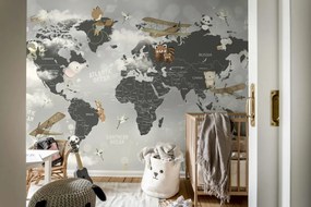 Tapet Animal World Map, Gray, Rebel Walls