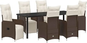 vidaXL Set de masă pentru grădină cu pernă 7 pcs Maro poliratan