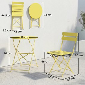 Outsunny Set Bistro, Masă și Scaune Pliabile pentru 2, Grădină, Galben. | Aosom Romania