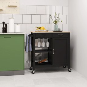 HOMCOM Cărucior de Bucătărie cu Sertare, Roți și Dulap cu 2 Uși 89x40x84 cm Negru | Aosom Romania