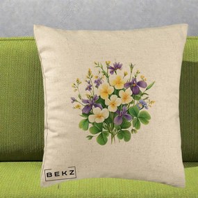 Perna Decorativa Viorele Iris Violet si Trifoi, 40x40 cm, Bej, Husa Detasabila, Perna Inclusa, BEKZ®