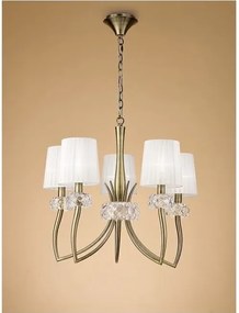 Candelabru clasic cu 5 brate LOEWE antique brass/ abajur alb