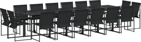 vidaXL Set mobilier de grădină, 17 piese, negru, textilenă