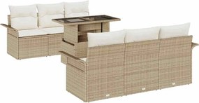 vidaXL Set de canapele pentru grădină cu pernă 7 pcs Bej Rattan poli