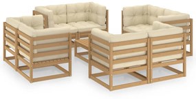 3076342 vidaXL Set mobilier de grădină cu perne, 9 piese, lemn masiv de pin