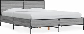 vidaXL Cadru de pat, gri sonoma, 120x200 cm, lemn prelucrat și metal