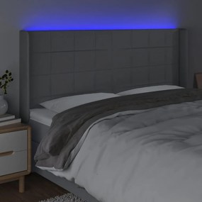 Tablie de pat cu LED, gri deschis, 203x16x118 128 cm, textil 1, Gri deschis, 203 x 16 x 118 128 cm
