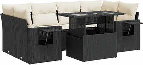 vidaXL Set canapele de grădină cu perne, 7 piese, negru, poliratan