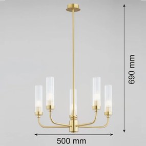 Candelabru 5 brate, alama periata, sticla canelata PRESTON 2196