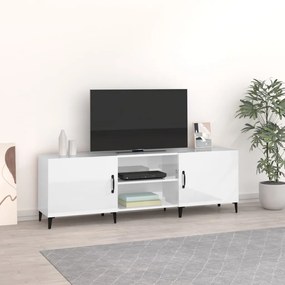 Comoda TV, alb extralucios, 150x30x50 cm, lemn prelucrat 1, Alb foarte lucios