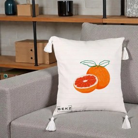 Perna Decorativa Grepfrut Citrus, 40x40 cm, Bej cu Franjuri, Husa Detasabila, Perna Inclusa, BEKZ®
